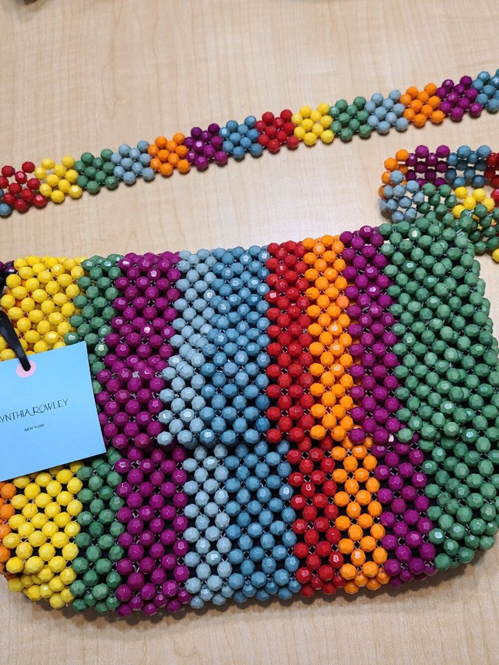 Cynthia Rowley Women's Stripe Beaded Multicolor Crossbody Bag Boho Purse Rainbow